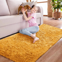 (Ochre Yellow, 60cm x 220cm (2ft x 7ft 3")_Runner) Thick Shaggy Rugs Living Room Indoor Outdoor Area Rugs Non Slip Runner Rugs