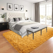 (Ochre Yellow, 120cm x 170cm (4ft x 5ft 6")) Thick Shaggy Rugs Living Room Indoor Outdoor Area Rugs Non Slip Runner Rugs
