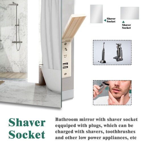 AICA Bathroom Mirrors with Shaver Socket LED Lights Dmister 800x600mm 1