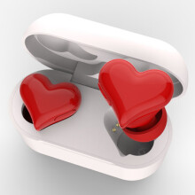 (Red) Wireless Heart Buds Headphones Women Girl Gift