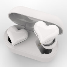 (White) Wireless Heart Buds Headphones Women Girl Gift