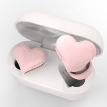 (Pink) Wireless Heart Buds Headphones Women Girl Gift