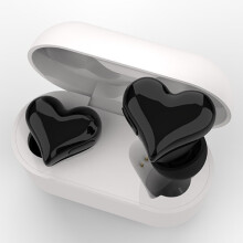 (Black) Wireless Heart Buds Headphones Women Girl Gift