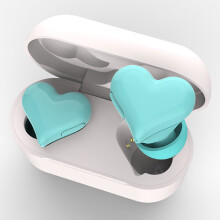 (Blue) Wireless Heart Buds Headphones Women Girl Gift