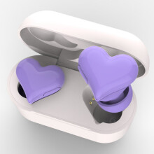 (Purple) Wireless Heart Buds Headphones Women Girl Gift