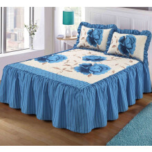(Teal, Single) Rosaleen Quilted Bedspread with 2 Pillow Shams Floral Prints Bed Frilled Spread