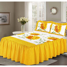 (Yellow, Double) Rosaleen Quilted Bedspread with 2 Pillow Shams Floral Prints Bed Frilled Spread