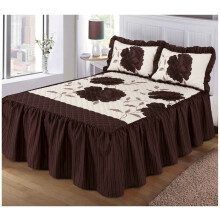 (Chocolate, Double) Rosaleen Quilted Bedspread with 2 Pillow Shams Floral Prints Bed Frilled Spread