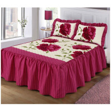 (Fuchsia, Single) Rosaleen Quilted Bedspread with 2 Pillow Shams Floral Prints Bed Frilled Spread