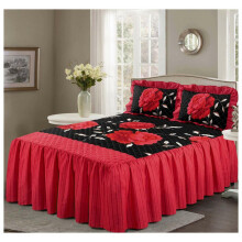 (Back/Red, Double) Rosaleen Quilted Bedspread with 2 Pillow Shams Floral Prints Bed Frilled Spread
