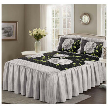 (Black/White, Double) Rosaleen Quilted Bedspread with 2 Pillow Shams Floral Prints Bed Frilled Spread