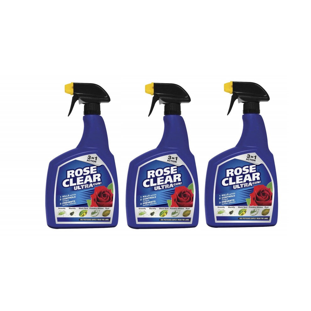 (3 x Bottles) Rose Clear Ultra Gun 3 In 1 fugus Control -1 Litre