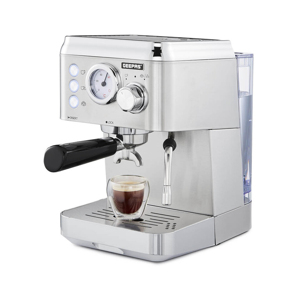 Geepas Espresso &Cappuccino Coffee Machine with Milk Frother 1.8L Tank