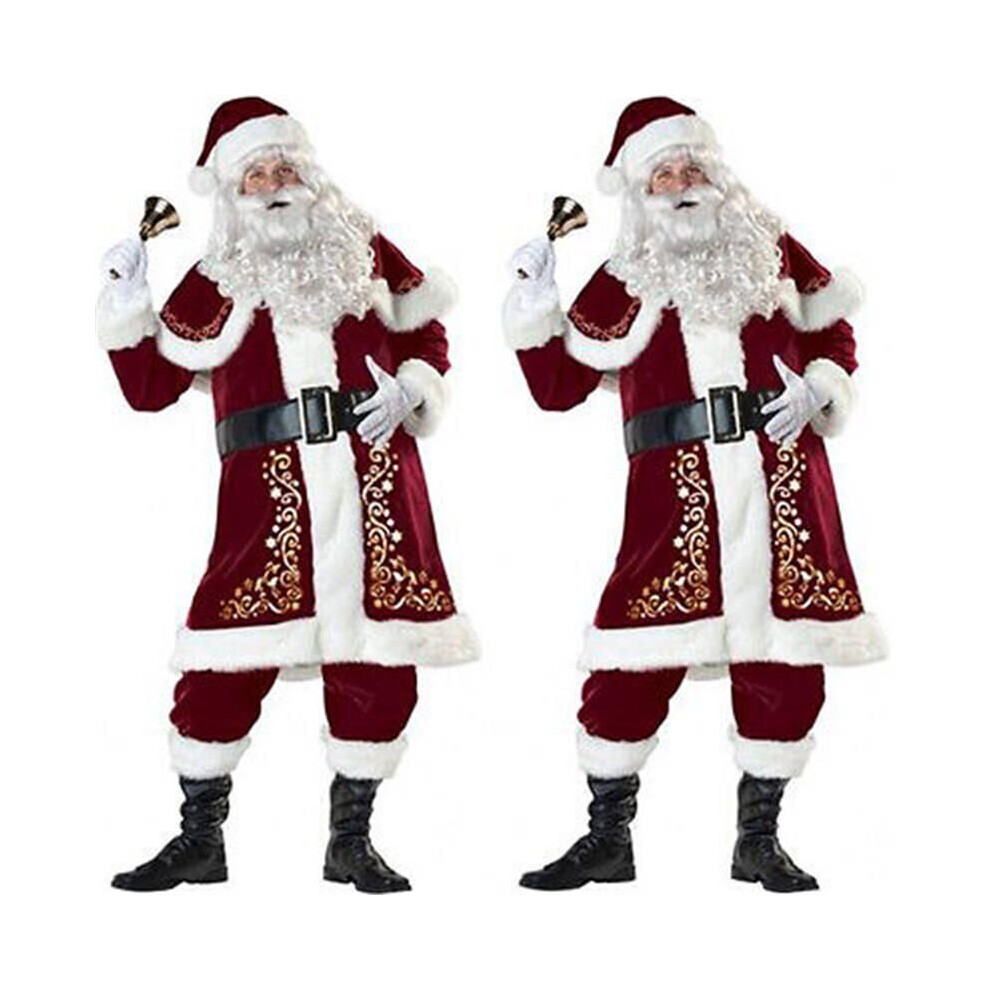 (Costume Set, 2XL) Santa Claus Suit Christmas Costume Fancy Dress Cosplay Party Velvet Set Outfit