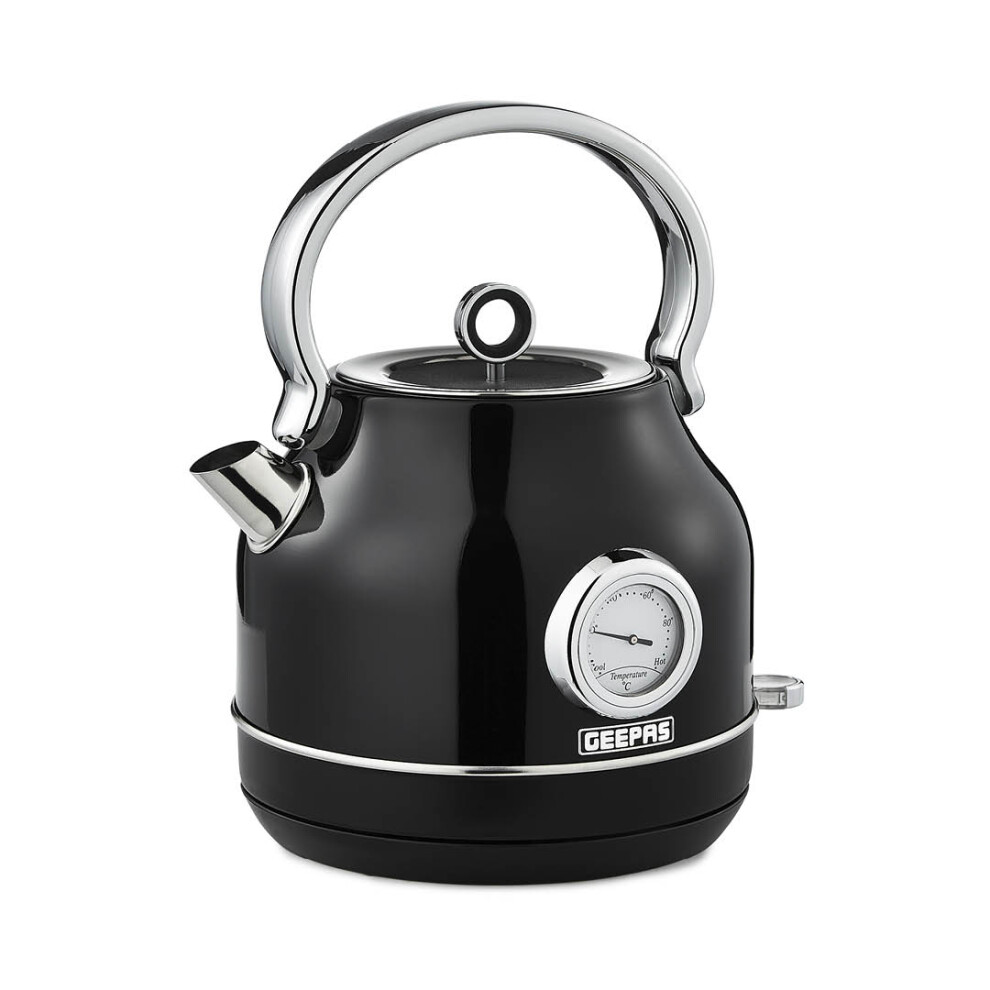 Geepas 1.7L Electric Kettle, 3000W  Black Stainless Steel Cordless Jug Kettle Rapid Boil