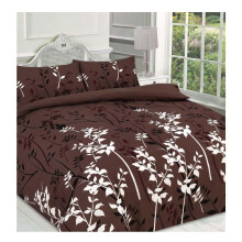 (Chocolate, Double) 4 Pcs Kaylee Leaves Complete Duvet Cover Set With Valance Sheet & Pillowcase