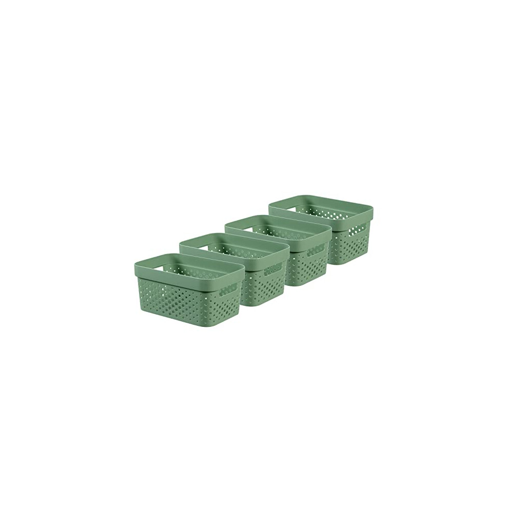 Curver Infinity Dots x4 Small Rectangular Storage Basket 4.5L - Green