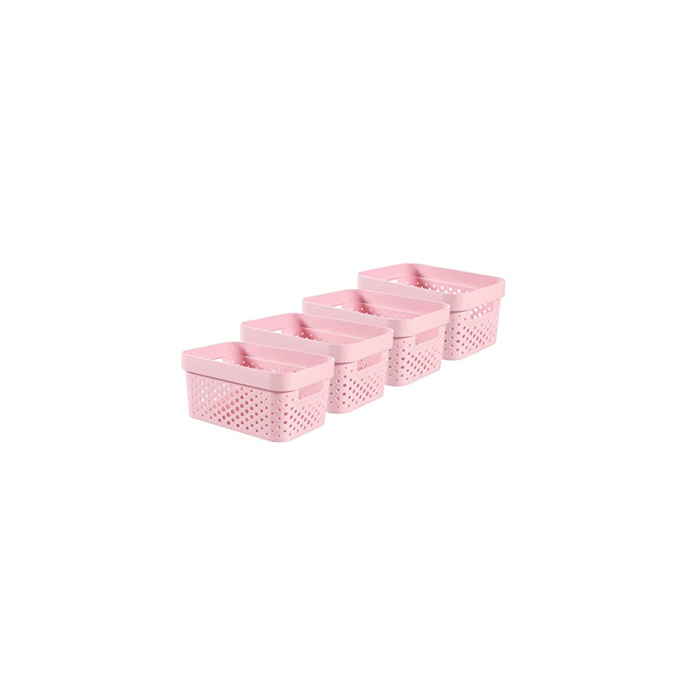 Curver Infinity Dots Set of 4 100% Recycled Small Storage Baskets 11 Litres - Pink