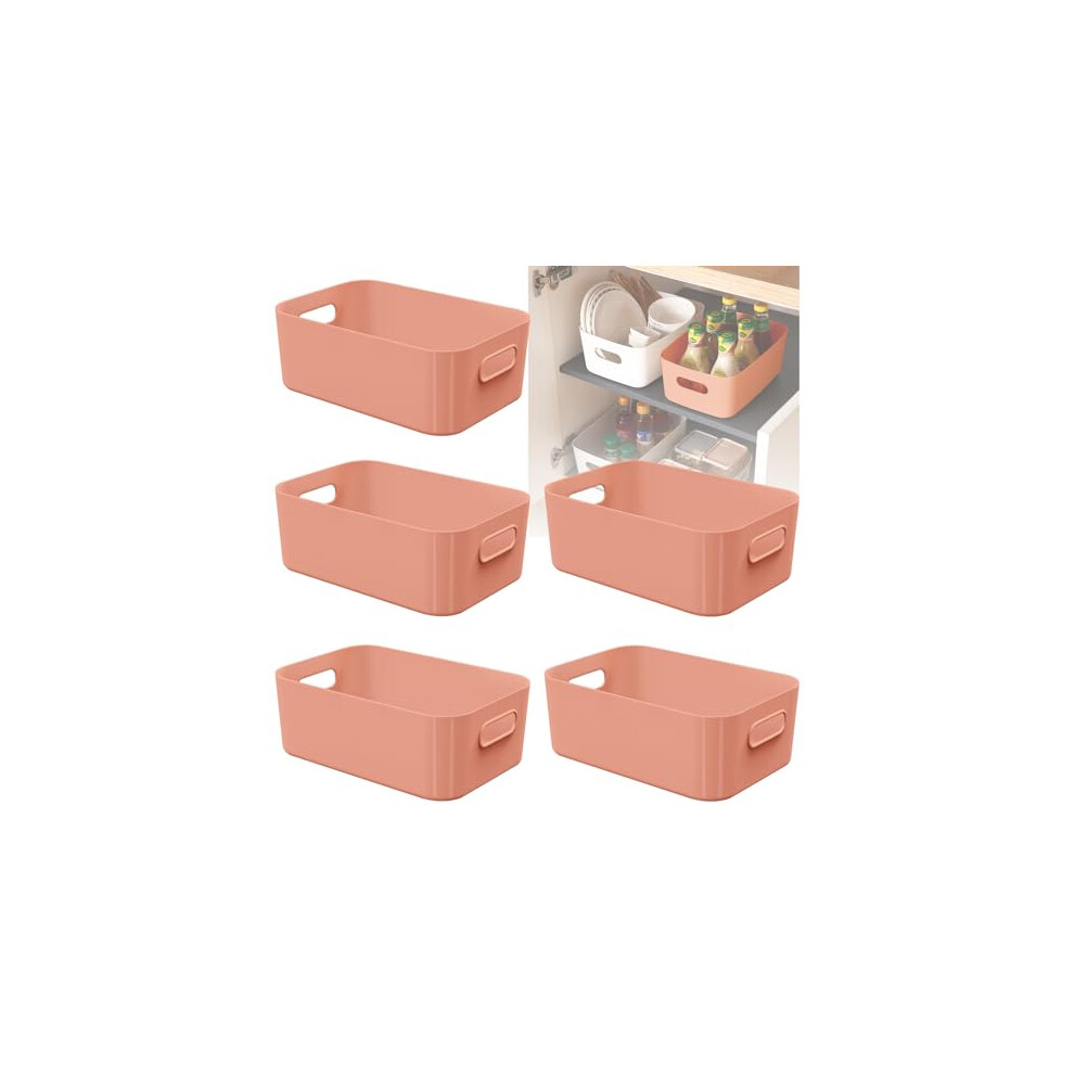 W&H 5 PCS Pink Plastic Storage Boxes, Small Plastic Storage Baskets with Handle, Home & Kitchen Storage Box, Plastic Cupboard Storage Baskets for