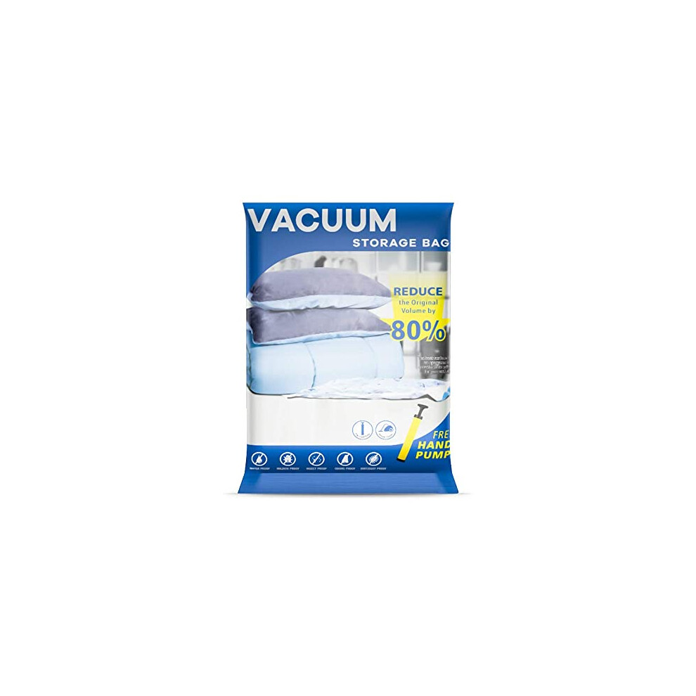 Uoune Vacuum Storage Bags 6 Jumbo Bags - Reusable Saving Space Compressed Vaccum Storage Bags With Pump For Clothes, Duvets, Beddings, Sweaters,