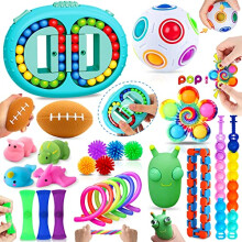 Chennyfun Fidget Toy Set, 26PCS With Box Fidget Toys Pack, Sensory Toys for Autism ADHD, Fidget Toy in Magic Burger Cube, Rainbow Ball Relaxing
