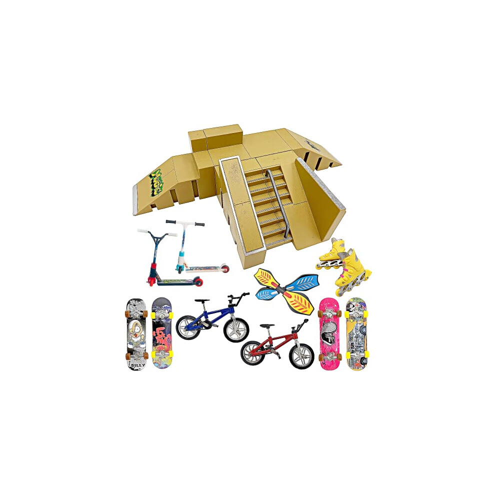 Finger Skateboard Ramp Set ? Finger Skatepark Kit 16 Pieces ? Skate Park Kit Including Skateboards, Ramps, Scooters, Skates, Bikes and Caster Boards ?