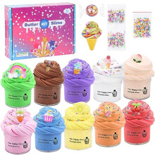 Thedttoy Fluffy Slime Kit, 10 Pack Butter Slime Kits Cloud Slime Making Kit with Charms, Super Soft and Non-Sticky Slime Kits for Girls Boys, Scented