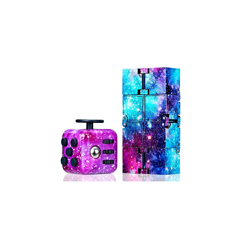 Chennyfun 2pcs Fidget Toy Set, Galaxy Fidget Toy Cube Infinity Cube Colorful Fidget Toy Cube Stress Relief Killing Time Desk Toy suitable for Office