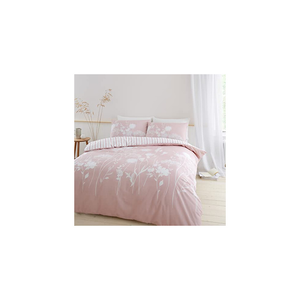 Catherine Lansfield Bedding Meadowsweet Floral Double Duvet Cover Set with Pillowcase Blush Pink