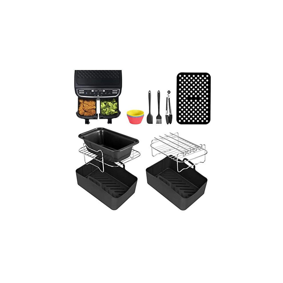 Dual Air Fryer Accessories Set of 10 for Ninja Foodi AF300UK/AF400UK/Tower T17088/Salter, Air Fryer Accessories with Silicone Air Fryer Liners, Air