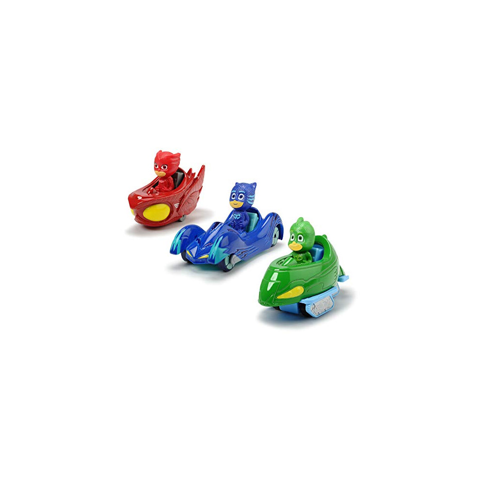 Majorette 203143000 PJ Masks Dickie Toys Set of 3 Gift Set Consisting of: Cat Car, Owl Glider and Gekko Mobile, 7 cm, from 3 Years, Green/Blue/Red