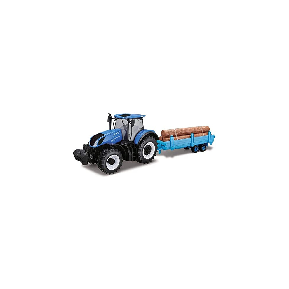 Tobar B18-44068 New Holland 1:32 T7HD Tractor with Log Trailer, Blue