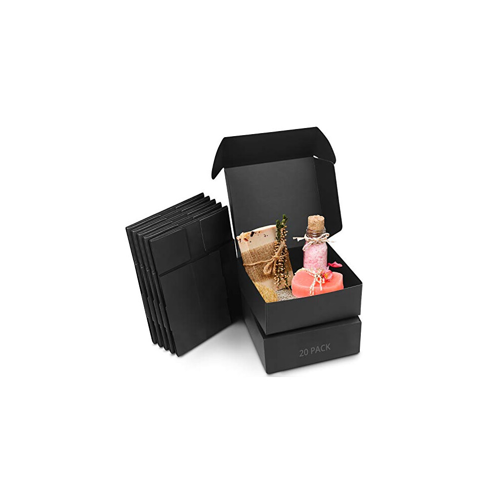 Kurtzy Black Kraft Gift Boxes (20 Pack) - Box Measures 12 x 12 x 5cm (4.72 x 4.72 x 1.96 inches) - Easy Assemble Square Presentation Favour Present