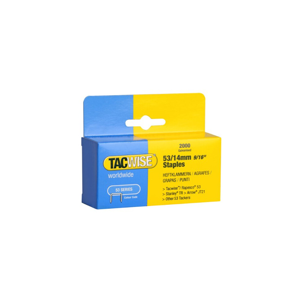 Tacwise 0338 Type 53 / 14 mm Galvanised Staples, Pack of 2000