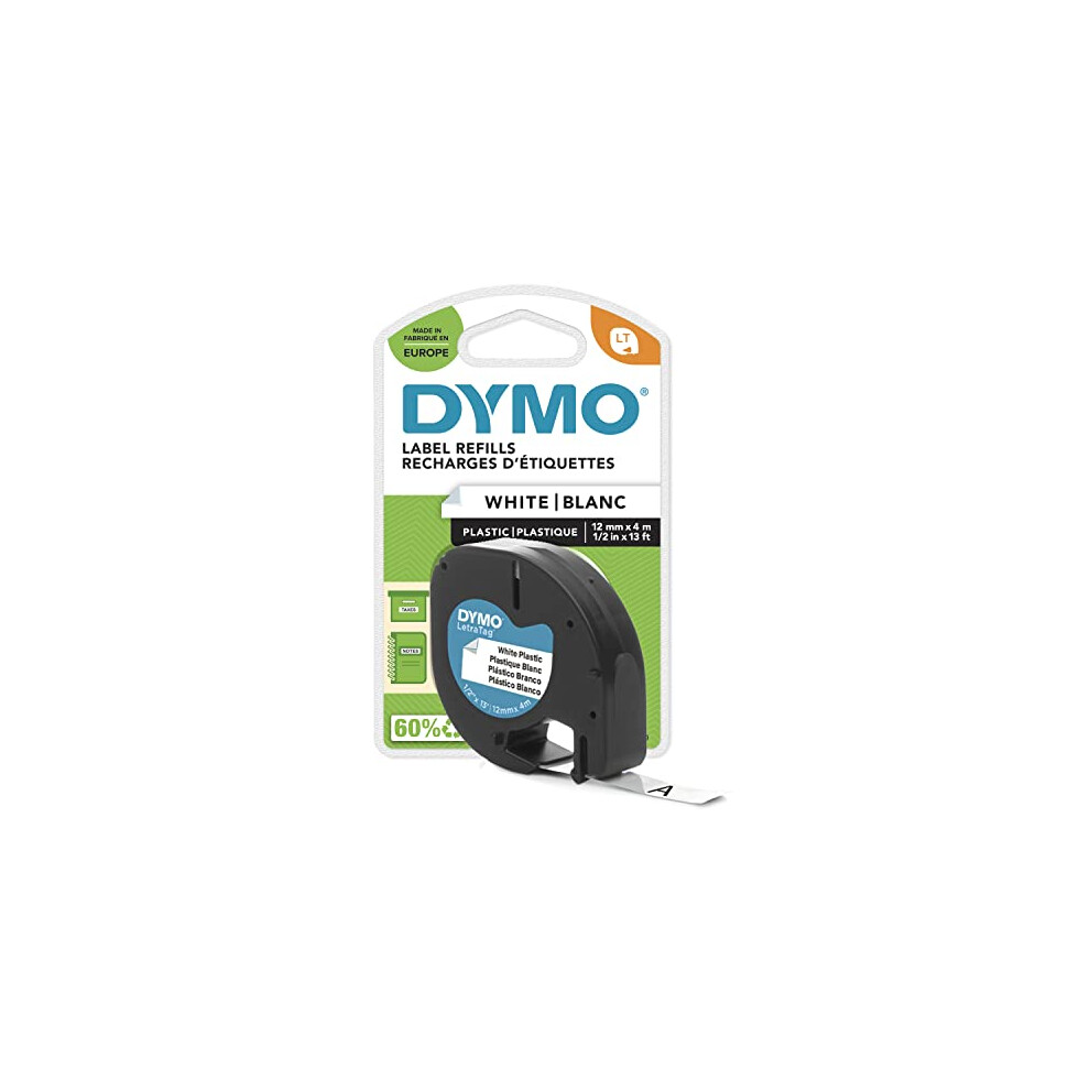 DYMO LetraTag Plastic Labels | Authentic | 12 mm x 4 m Roll | Black Print on White Labels | Self-Adhesive Multipurpose Labels for LetraTag Label