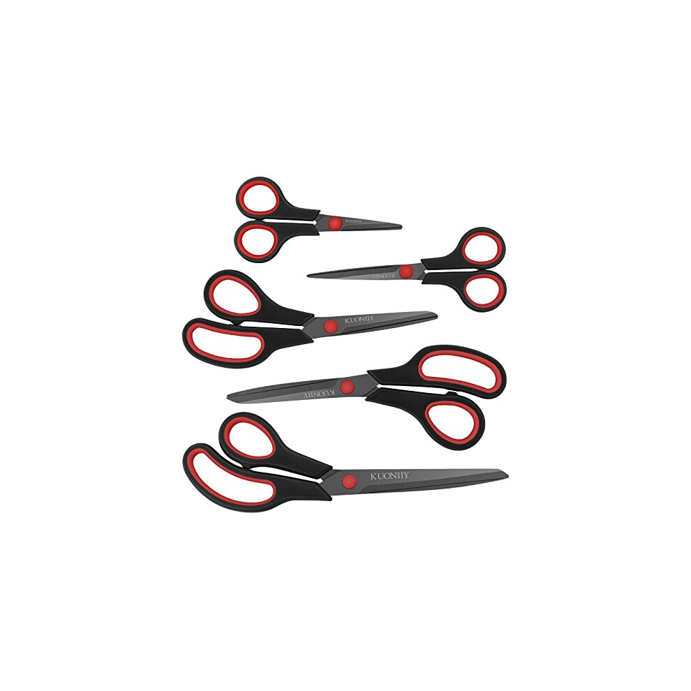 KUONIIY Scissors Ultra Sharp Blades Soft Comfort-Grip Handles Multi-Purpose Scissors Set of 5, BlackRed