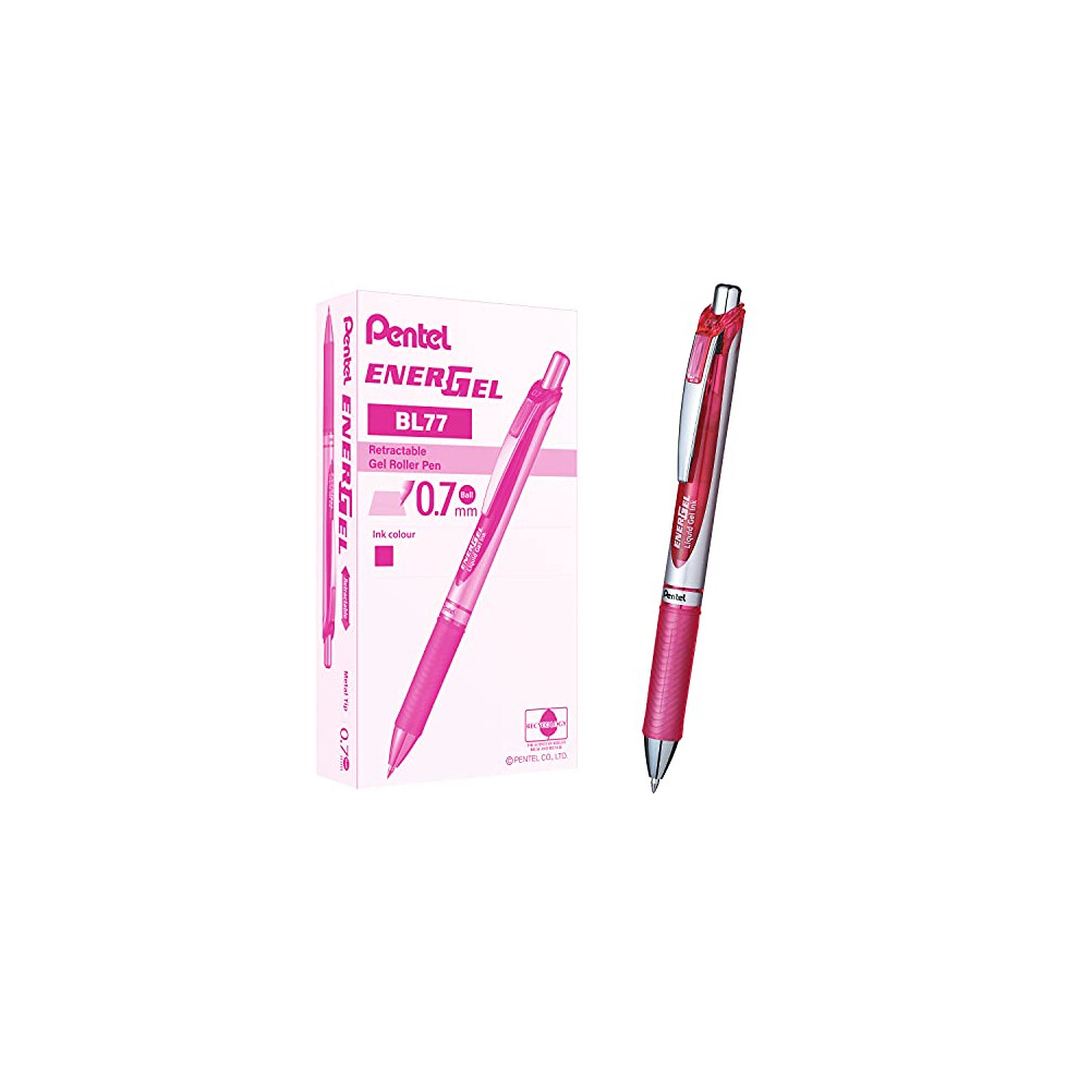 Pentel EnerGel XM BL77 - Retractable Liquid Gel Ink Pen - 0.7mm - 54% Recycled - Pink - Box of 12