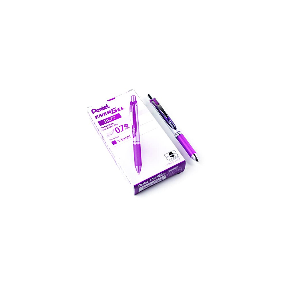 Pentel EnerGel XM BL77 - Retractable Liquid Gel Ink Pen - 0.7mm - 54% Recycled - Purple - Box of 12