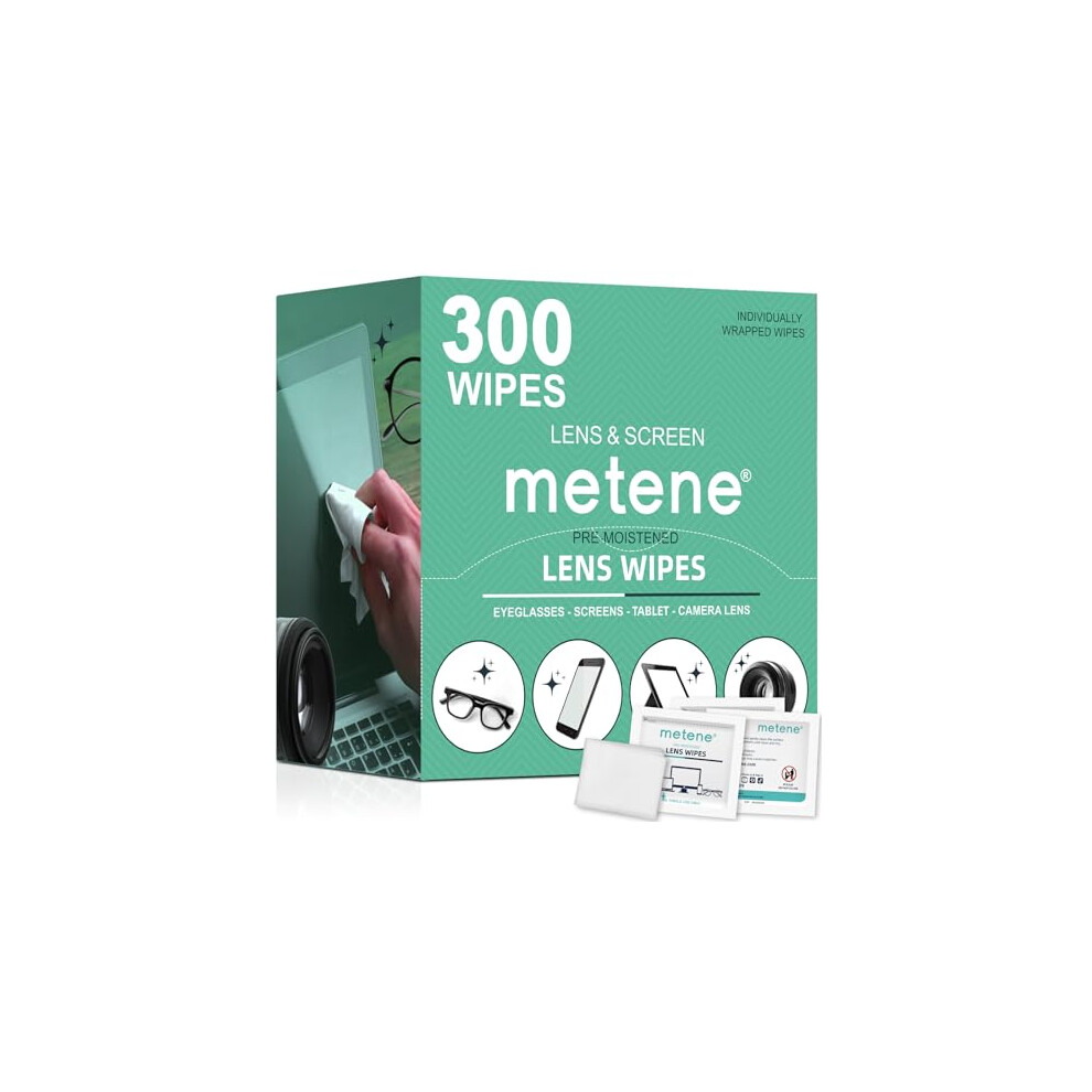 Metene Lens Cleaning Wipes, 300 Pre-Moistened and Individually Wrapped Eyeglass Wipes, Glasses Cleaner -Great for Eyeglasses, Camera Lens, Tablets,