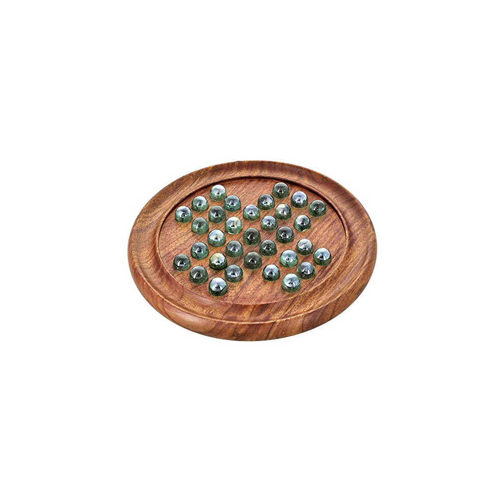 Ajuny Indian Handcrafted Wooden Classic Solitaire Board Game With Assorted Marbles Board 9 Inches