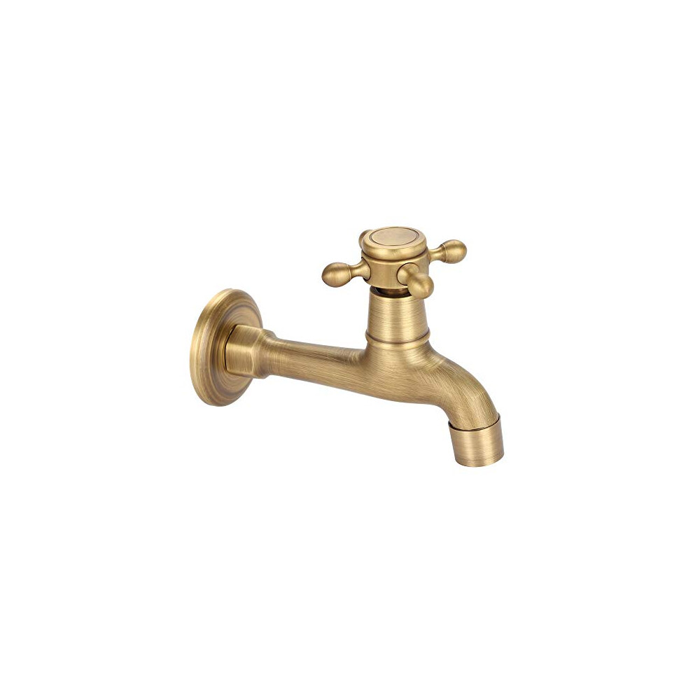 G1/2 Wall Mounted Vintage Solid Brass Faucet Water Tap for Kitchen Sink Mop Pool(Long)