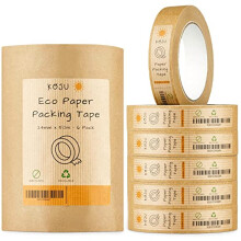 Koju Kraft Paper Packing Tape 24mm x 50m | 1/3/6 packs | Eco Friendly & Recyclable Brown Paper Tape for Packaging Parcels | Strong, Heavy Duty Paper