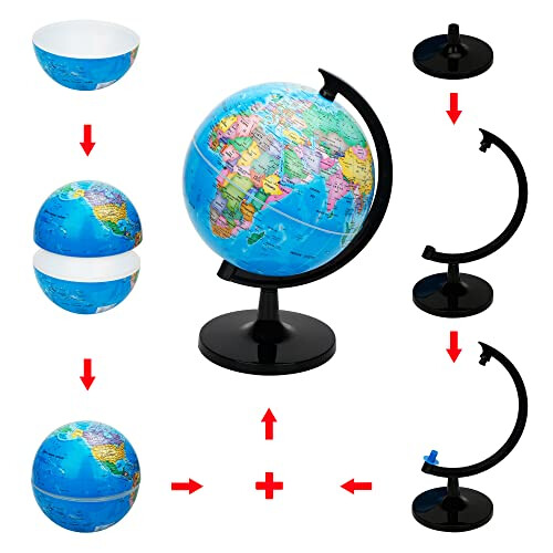 EXERZ 20cm World Globe Political Map - Educational Geographic Globe - Self Assembled School Globe - 20cm Diameter 2