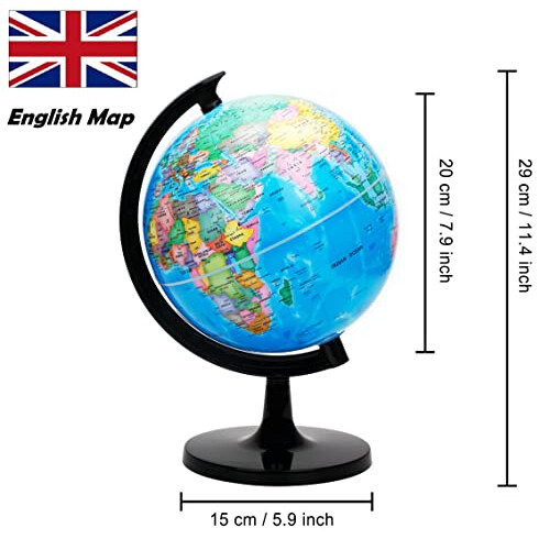 EXERZ 20cm World Globe Political Map - Educational Geographic Globe - Self Assembled School Globe - 20cm Diameter 1