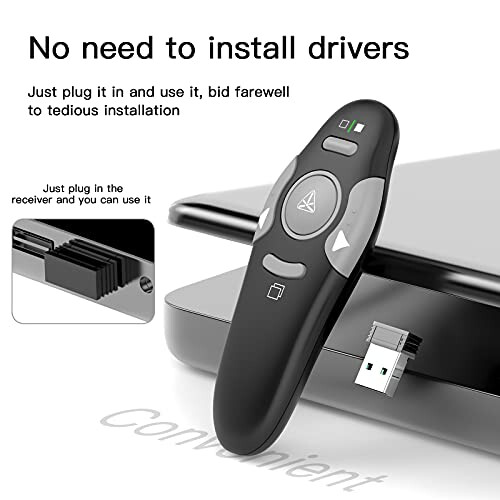 Qui Presentation Clicker Pointer, 328FT Wireless Presenter Remote PPT PowerPoint Clicker, 2.4GHz Presentation Pointer Slide Advancer for Mac, Laptop 2