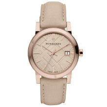 Burberry BU9109 Roségoldfarbene Damenuhr mit beigem Karodial