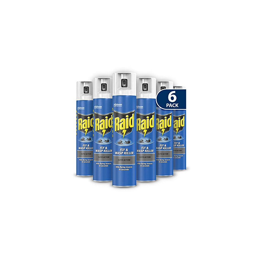 Raid Rapid Action Fly & Wasp Killer, Fly Killer Spray For Indoor Use, Pack of 6 (6 x 300ml)