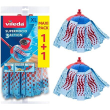 Vileda SuperMocio 3Action XL Mop Refill, Pack of 2 SuperMocio 3 Action Mop Head Replacements, Fits all SuperMocio Mops, Authentic Vileda Mop Head