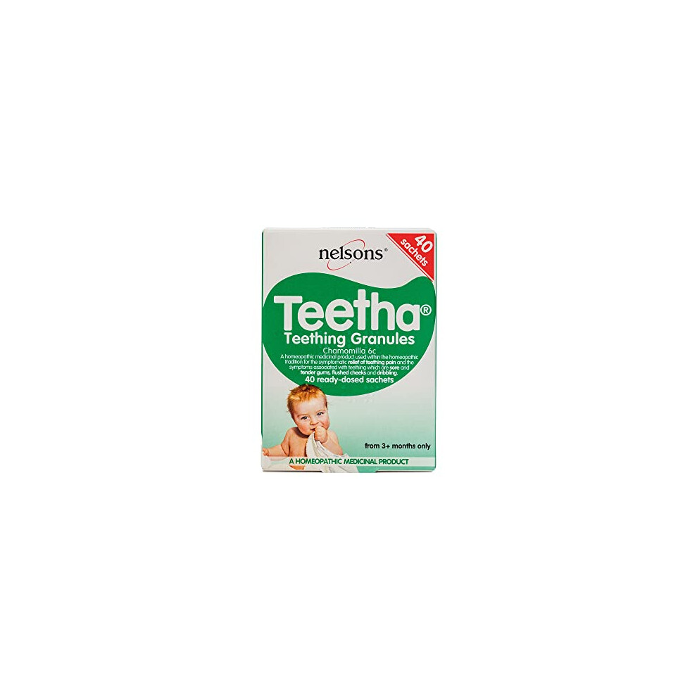 Teetha Baby Teething Granules, 6c Chamomilla, Homeopathic Relief for Soothing & Calming Teething Symptoms, 40 Sachets, System-Booster for Babies &