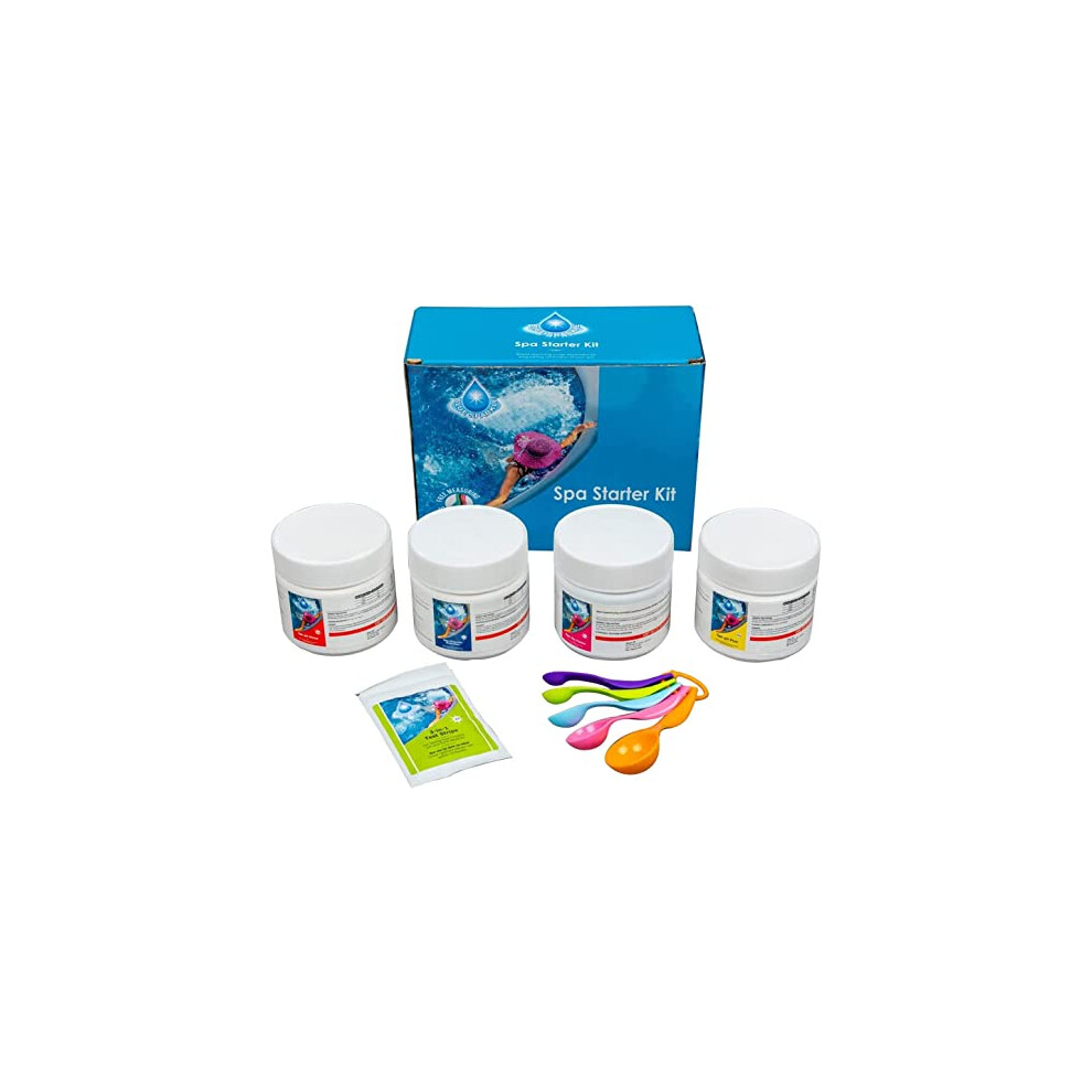BLUE SPARKLE Chemical Starter Kit for Hot tub Spa Swimming Pool Water Cleaning Treatment Set for Mspa (Includes Chlorine, pH Minus, pH Plus, Foam
